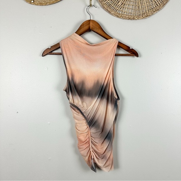ZARA Asymmetrical Sleeveless Tie Dye Tulle Burnout Mesh Crop Sunset Tank Top - Picture 6 of 9
